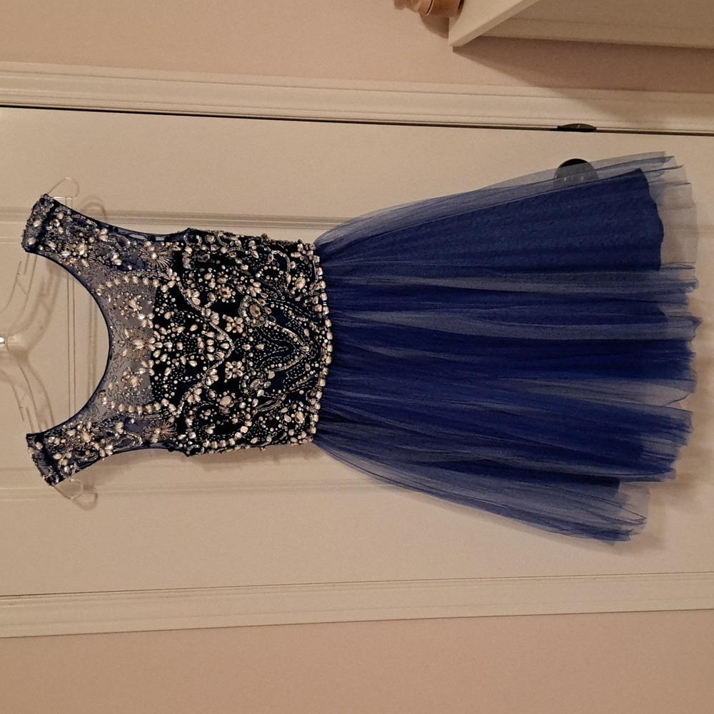 Marla's Hand Beaded Blue Tulle Prom Dress Size 0